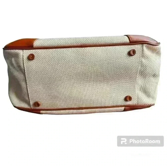 Antonio Melani Leather Tan Canvas Shoulder Bag Purse - Picture 4 of 4